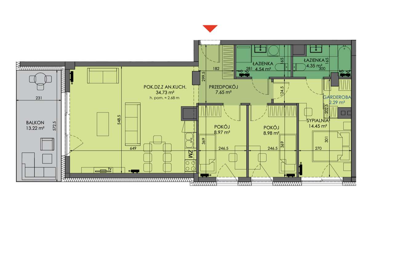 Salon 35m2| Sypialnia Małżeńska| Głęboki Balkon| 2 Łazienki| Garderoba-1