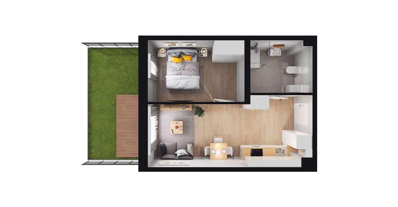 2-pokojowe mieszkanie 34m2 + ogródek Bezpośrednio - Pełny obrazek: 2/8