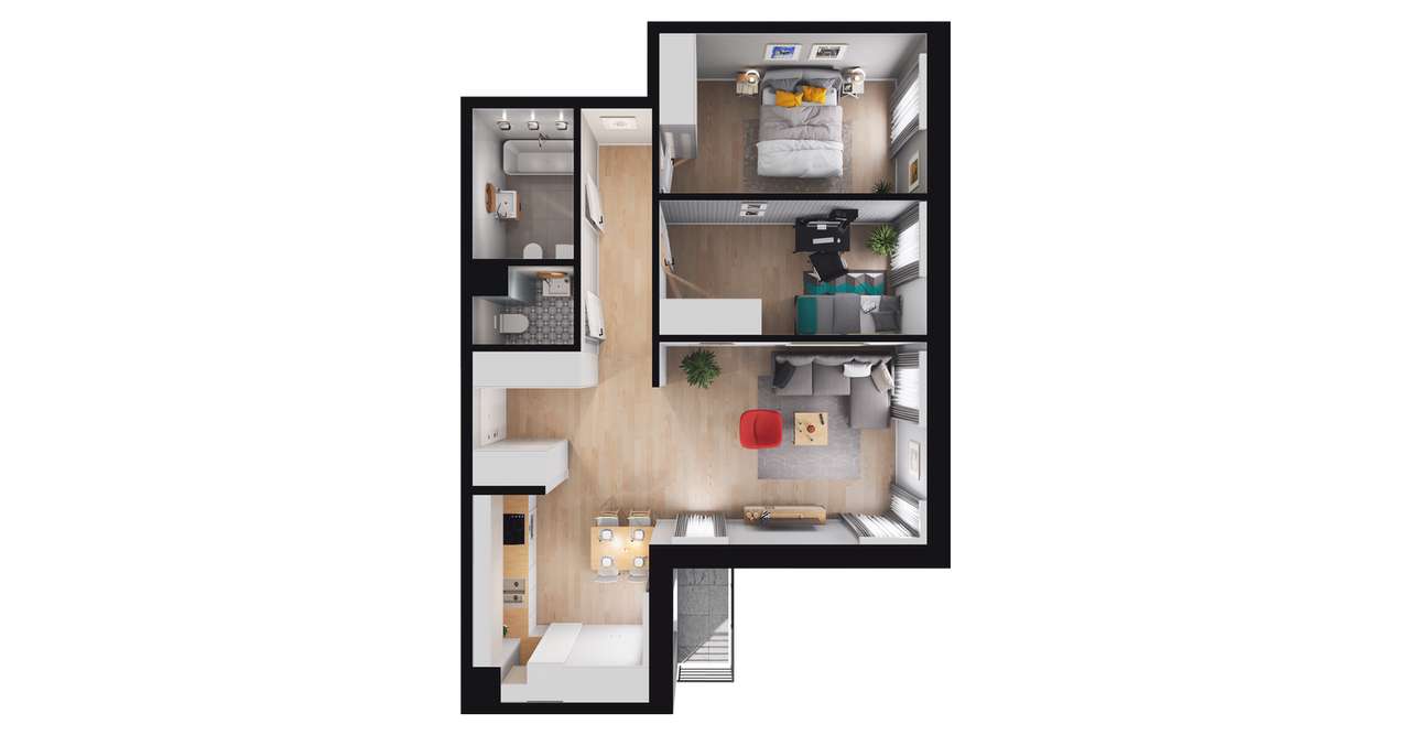 3-pokojowe mieszkanie 67m2 + balkon Bezpośrednio - Pełny obrazek: 2/8