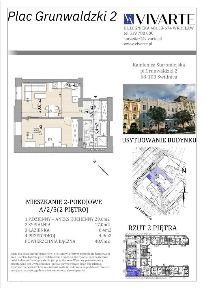 Mieszkanie 2-pokojowe w Kamienicy w Świdnicy 48,9 m2 - Pełny obrazek: 2/9