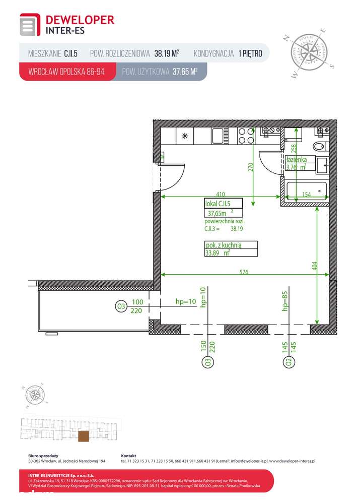 2-pokojowe mieszkanie 37m2 Bezpośrednio - Pełny obrazek: 2/5
