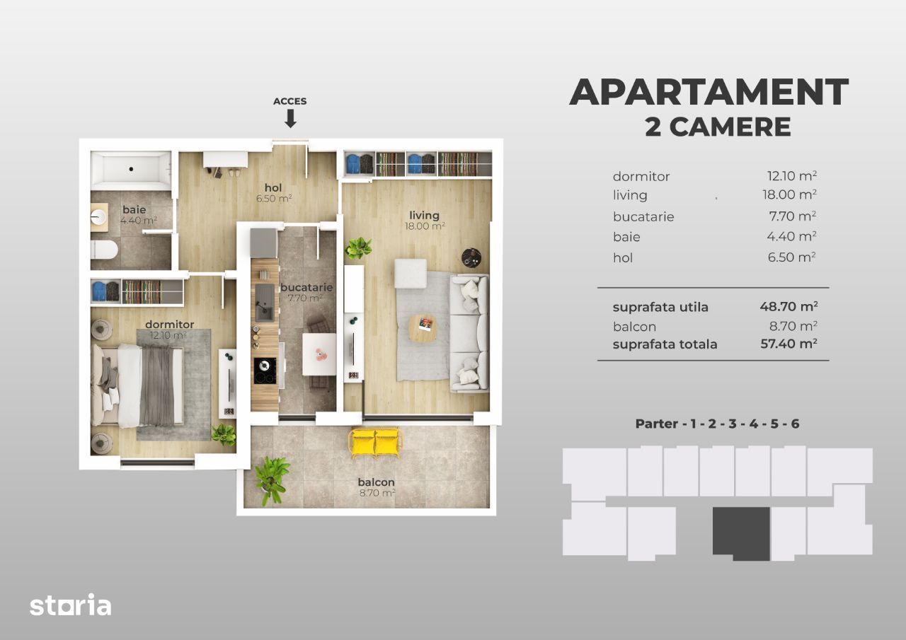 PROMOTIE! Apartament 2 camere 57mp , Metrou Aparatorii Patriei 10 min