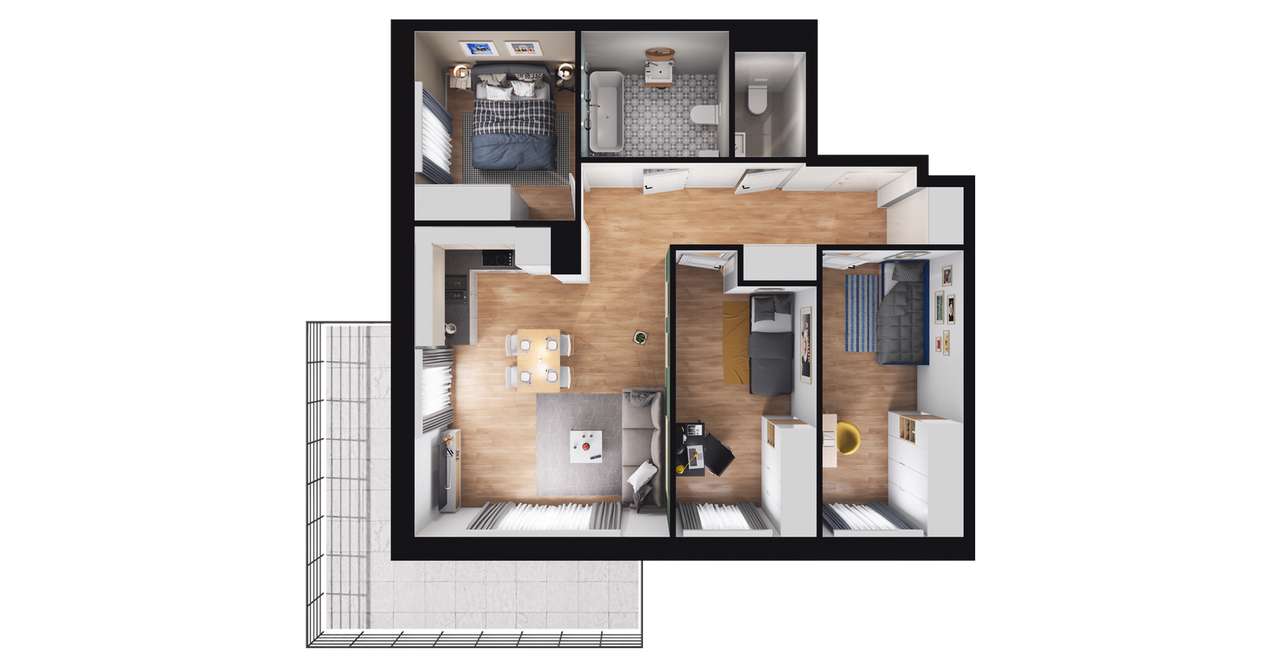 4-pokojowe mieszkanie 69m2 + balkon Bezpośrednio - Pełny obrazek: 3/9