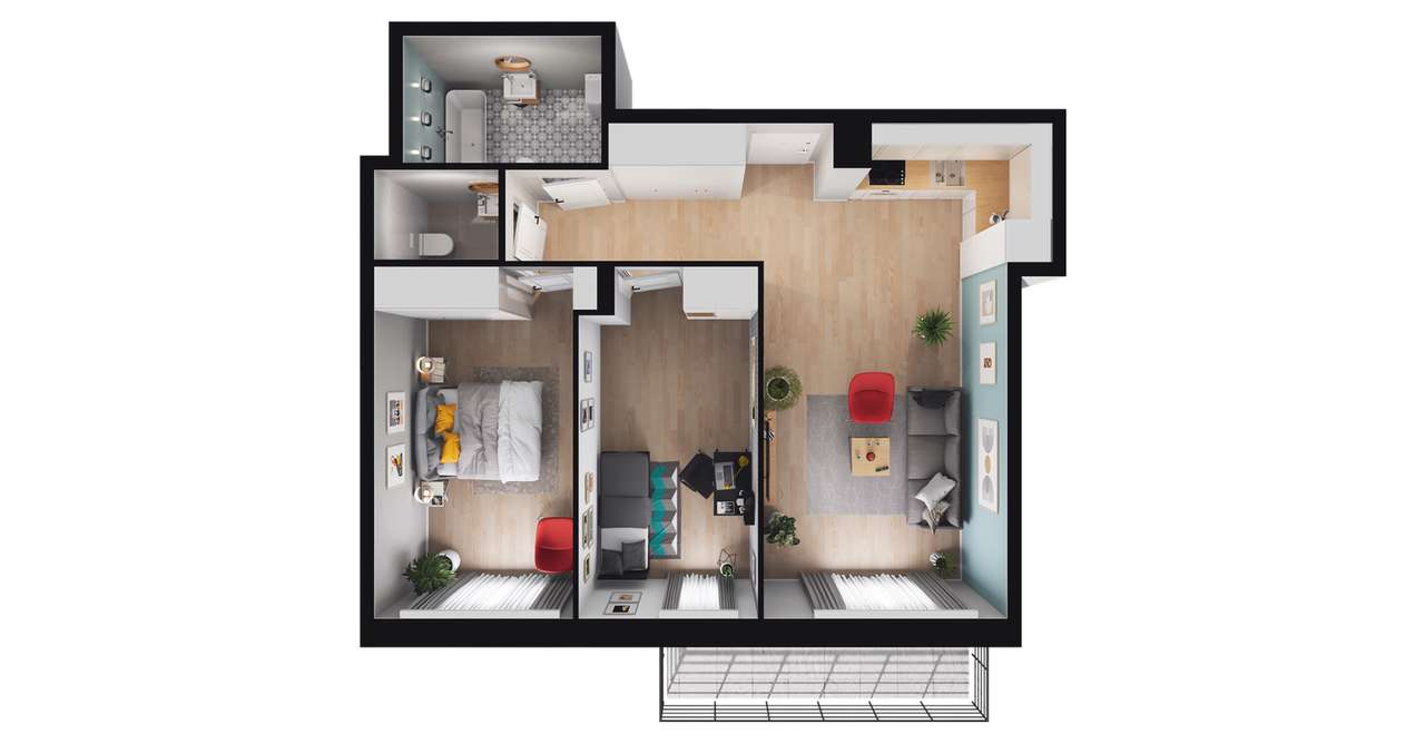 3-pokojowe mieszkanie 63m2 + balkon - Pełny obrazek: 2/8