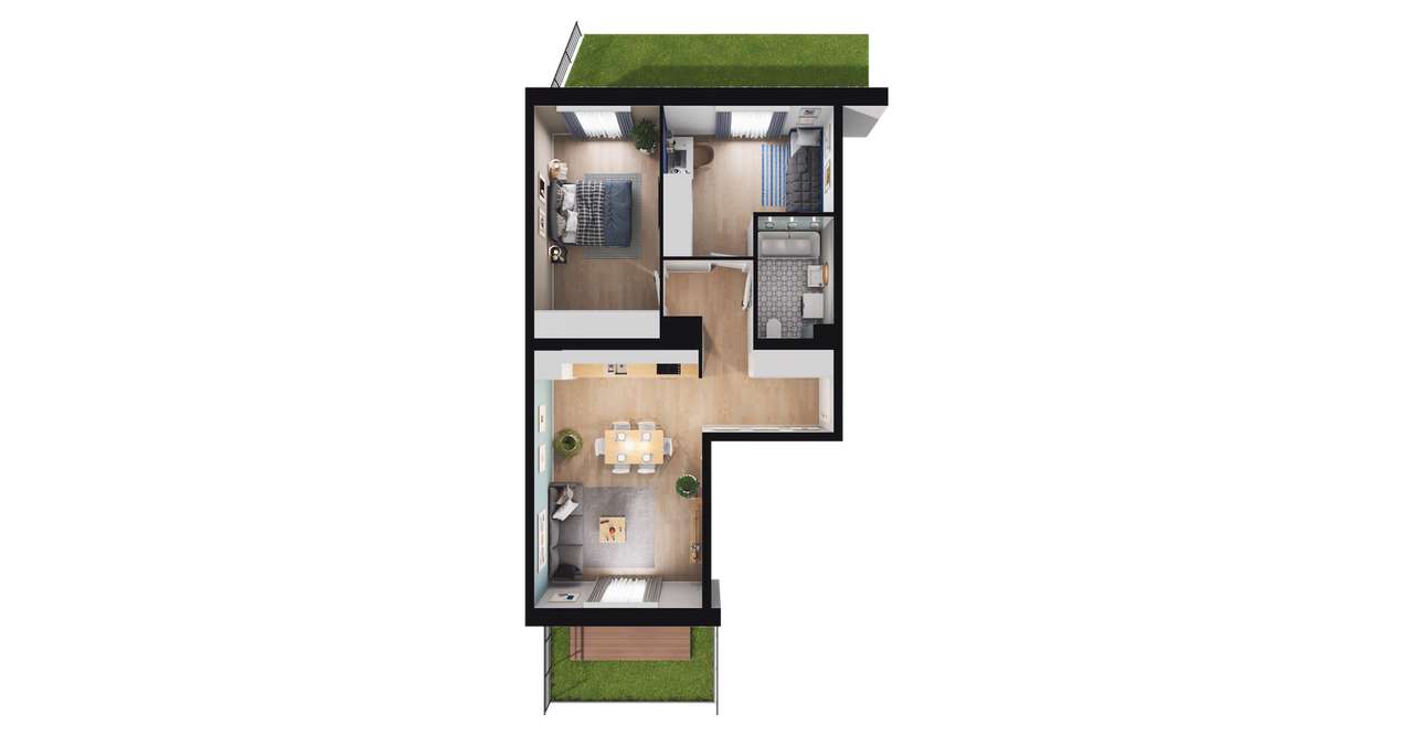 3-pokojowe mieszkanie 58m2 + 2 ogródki - Pełny obrazek: 2/8