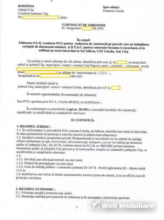 Teren Salicea, asfalt, utilitati, Certificat de Urbanism, 800 mp, 12,3 - Imagine principală: 4/7
