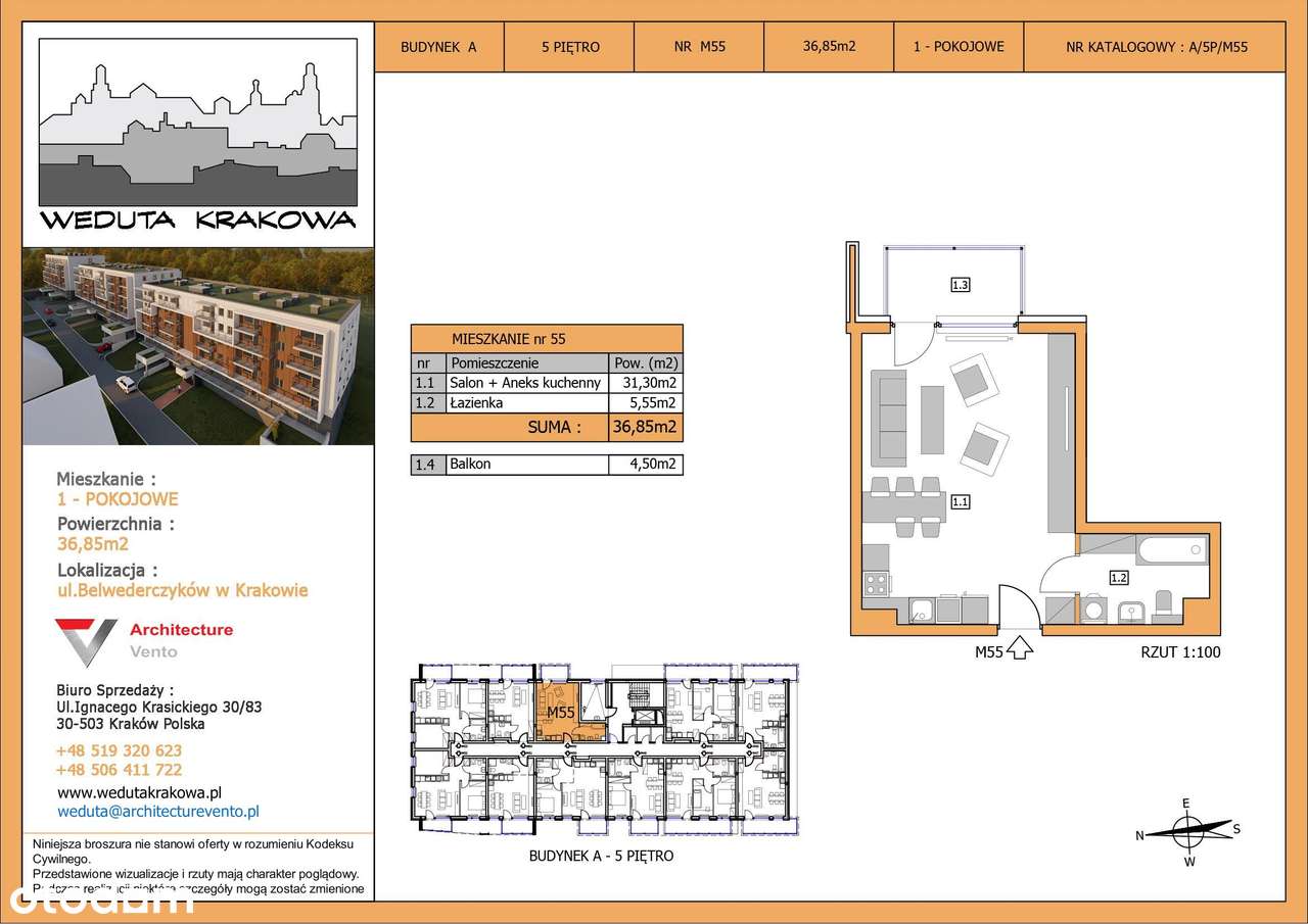 1-pokojowe mieszkanie 36m2 + balkon Bezpośrednio - Pełny obrazek: 4/7