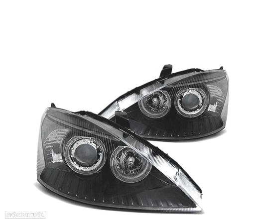 FARÓIS ANGEL EYES PARA FORD FOCUS 01-04 BLACK PRETO - 1