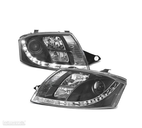 FARÓIS COM LUZ DIURNA LED PARA AUDI TT 98-05 FUNDO PRETO - 1