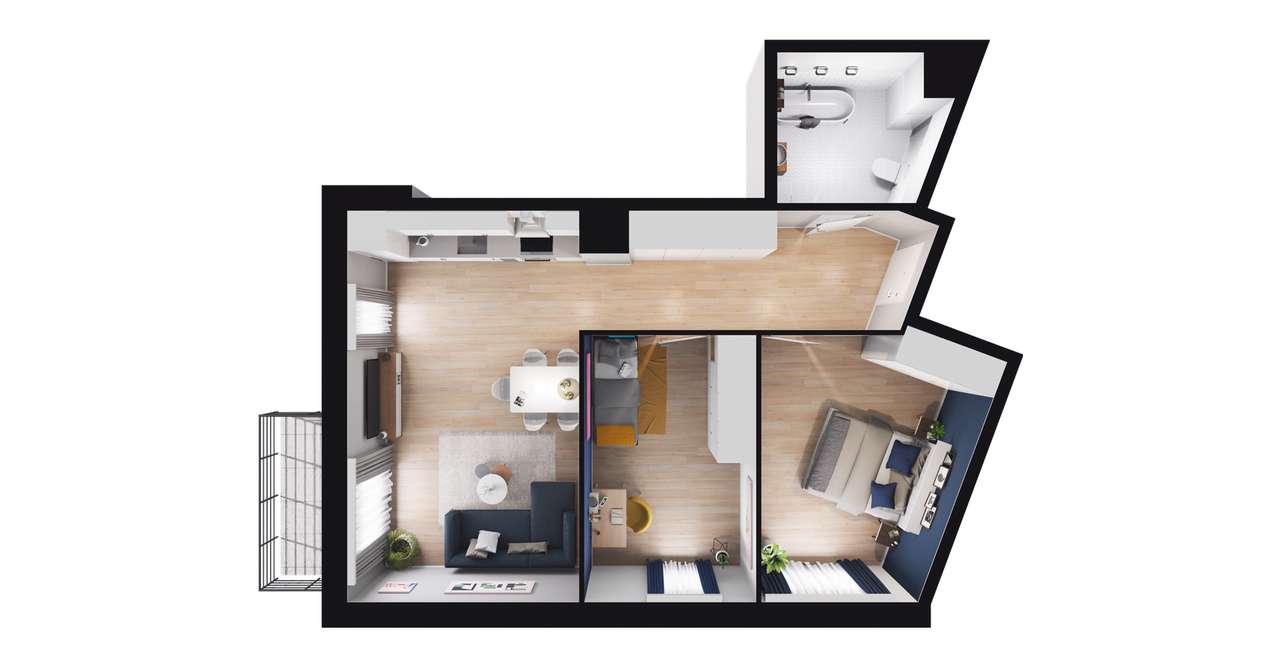 3-pokojowe mieszkanie 59m2 + balkon - Pełny obrazek: 2/8