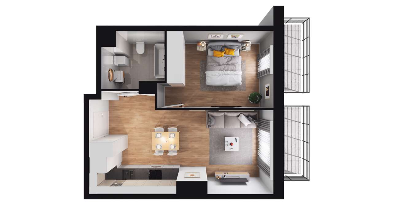 2-pokojowe mieszkanie 39m2 + 2 balkony - Pełny obrazek: 2/8