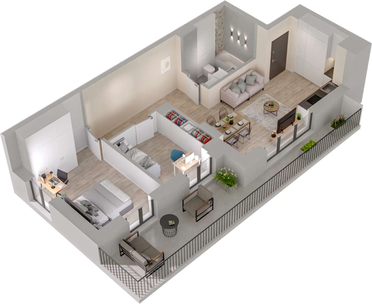 4.M.26 | 56,41 m² | 3 pokoje z tarasem| Krzyki- Gaj (lokal 4.M.26)