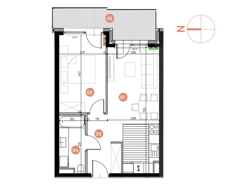 Mieszkanie, 41.10m², 2 pokoje, 2 piętro, B-KLM14-LM21, Nowe Horyzonty - Pełny obrazek: 2/14