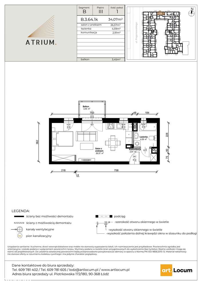 1-pokojowe mieszkanie 34m2 + balkon Bezpośrednio - Pełny obrazek: 2/7