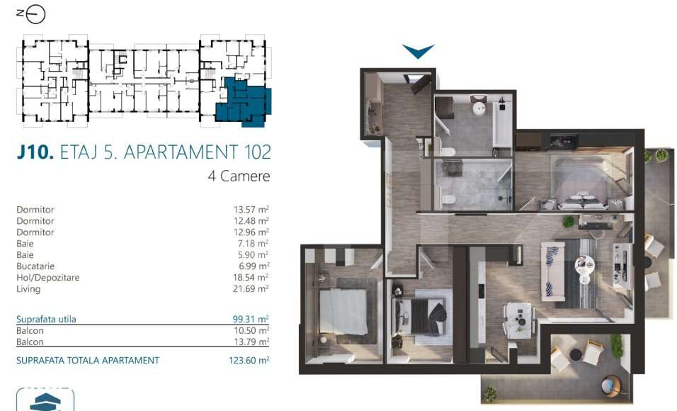 Apartament cu 4 camere, 99 mp, Ansamblu Rezidential, zona RIVUS - Imagine principală: 2/13