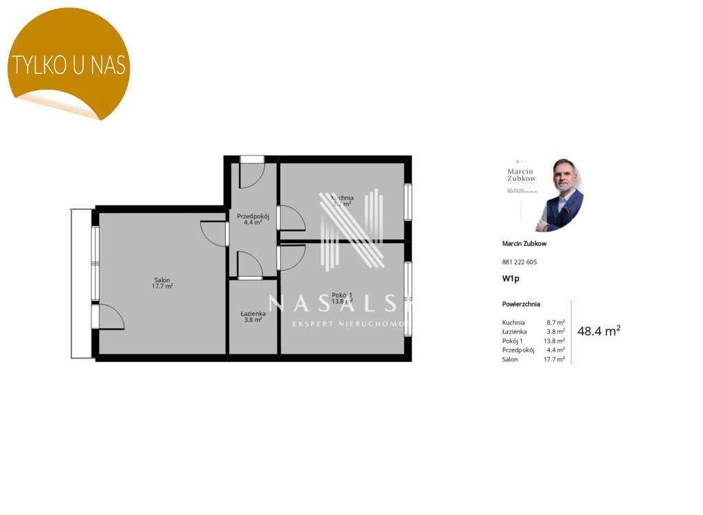 Bartodzieje dwa pokoje 48 m2, I piętro z loggią - Pełny obrazek: 4/10
