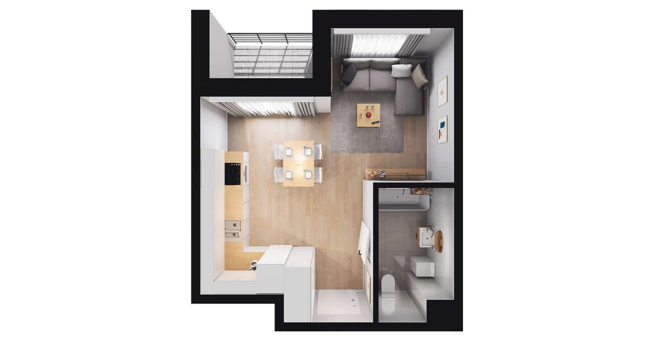 1-pokojowe mieszkanie 29m2 + loggia - Pełny obrazek: 2/8