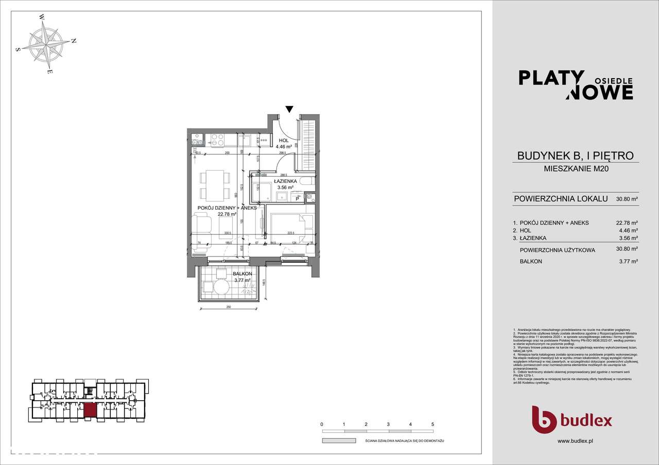 1-pokojowe mieszkanie 30m2 + balkon Bezpośrednio - Pełny obrazek: 2/7