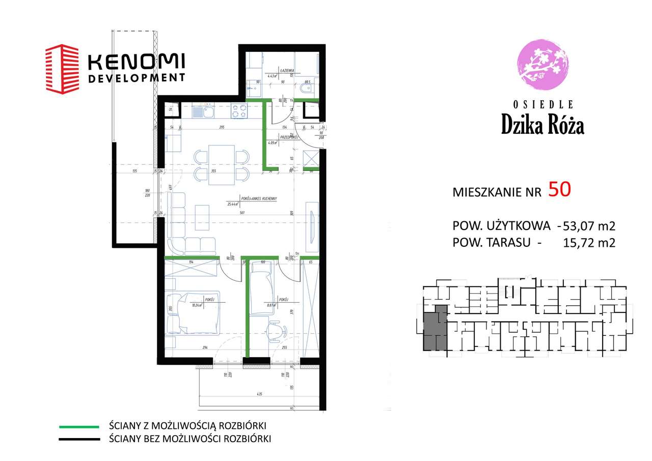 3-pokojowe mieszkanie 53m2 + taras Bez Prowizji - Pełny obrazek: 2/4
