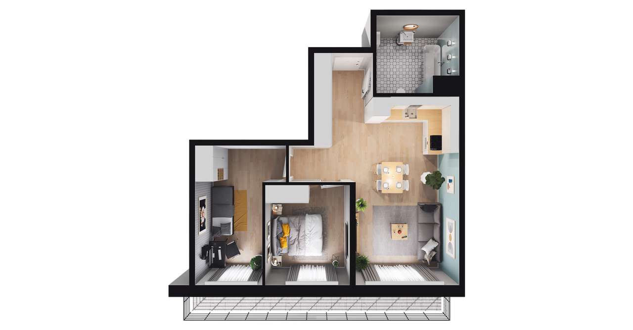 3-pokojowe mieszkanie 59m2 + balkon Bezpośrednio - Pełny obrazek: 2/8