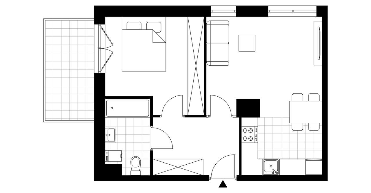 2-pokojowe mieszkanie 43m2 + balkon - Pełny obrazek: 3/8