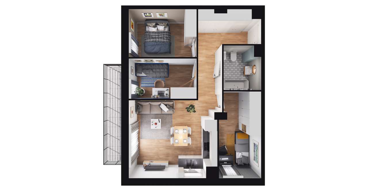 4-pokojowe mieszkanie 59m2 + balkon Bezpośrednio - Pełny obrazek: 2/8