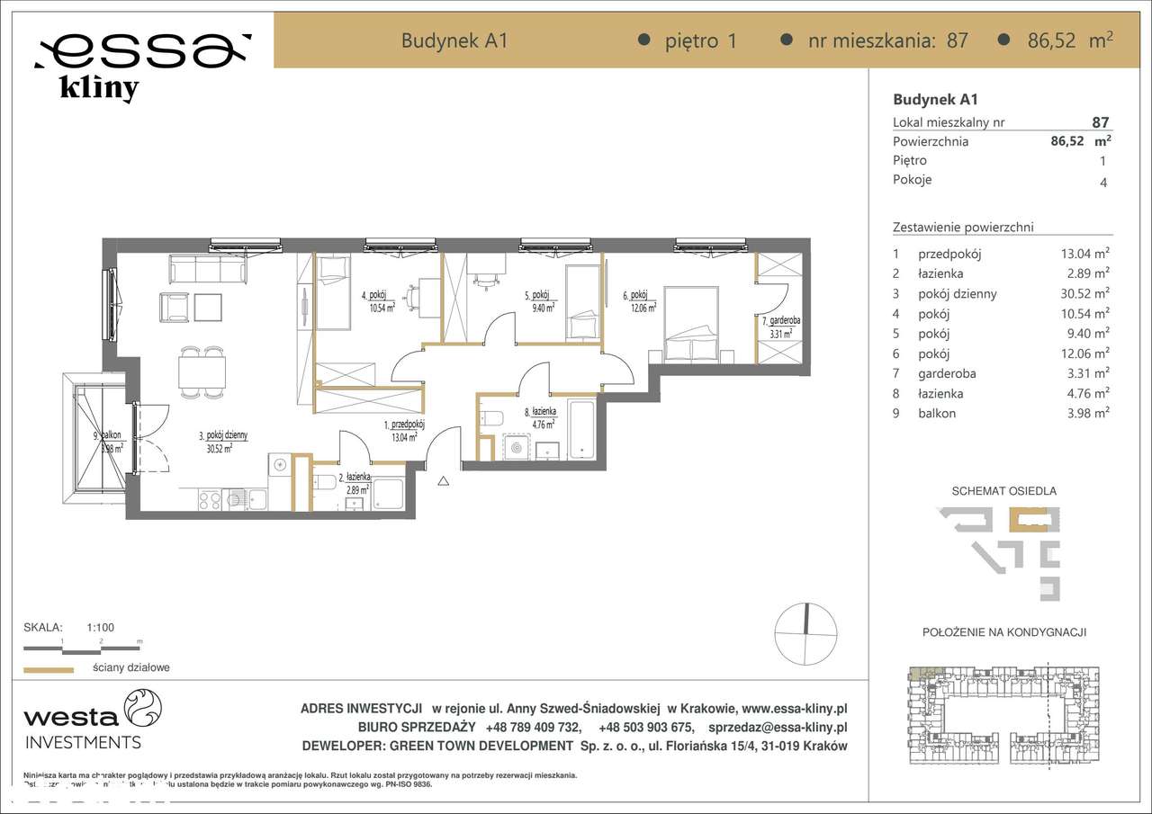 4-pokojowe mieszkanie 86m2 + balkon Bezpośrednio - Pełny obrazek: 2/7