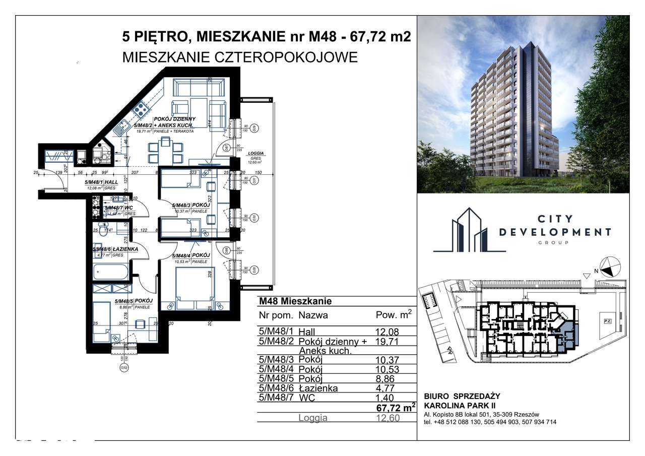 4-pokojowe mieszkanie 67m2 + loggia Bezpośrednio - Pełny obrazek: 2/7