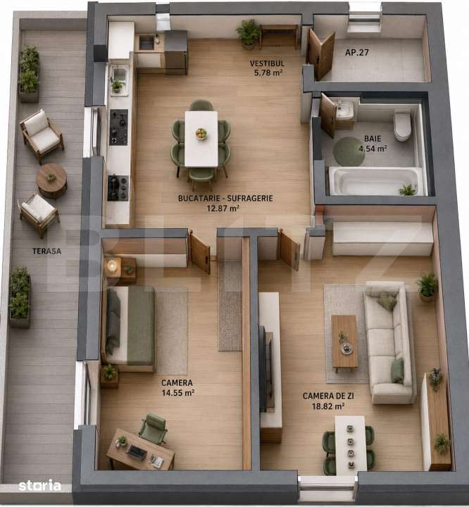 Apartament 2 camere, 56.96 mp + balcon 17 mp, zona Tudor — fotografia 1