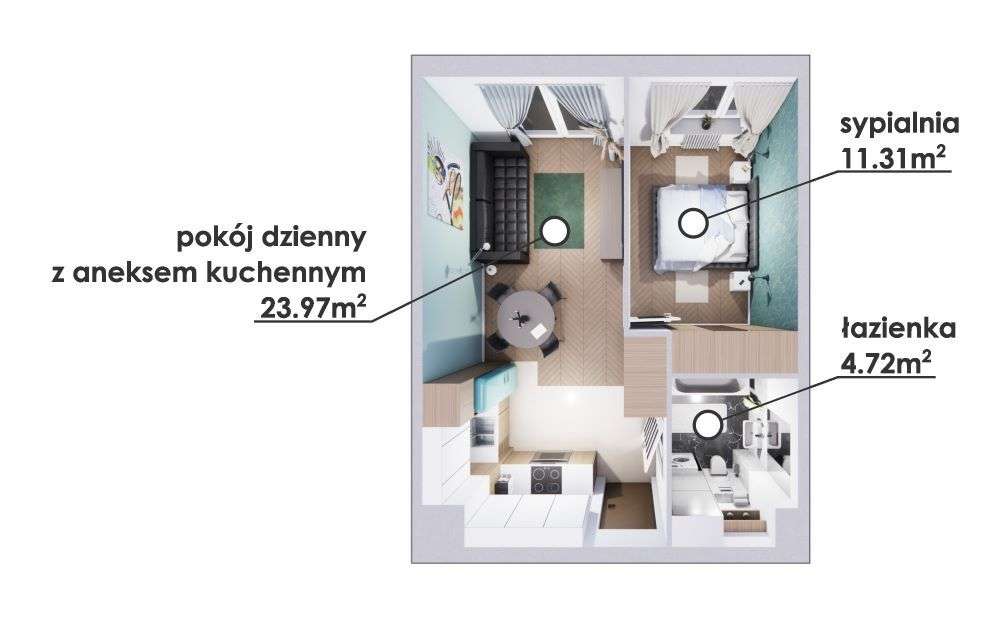 Funkcjonalne 2-pok. o pow. 40m2 z ogródkiem - Pełny obrazek: 2/11