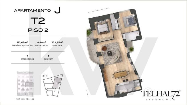 T2 a estrear, com varanda | garagem | tecnologia | Av. da Liberdade-38