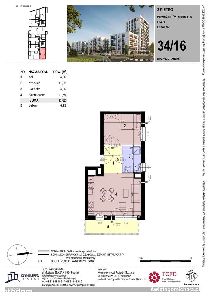 2-pokojowe mieszkanie 43m2 + balkon Bez Prowizji - Pełny obrazek: 2/9