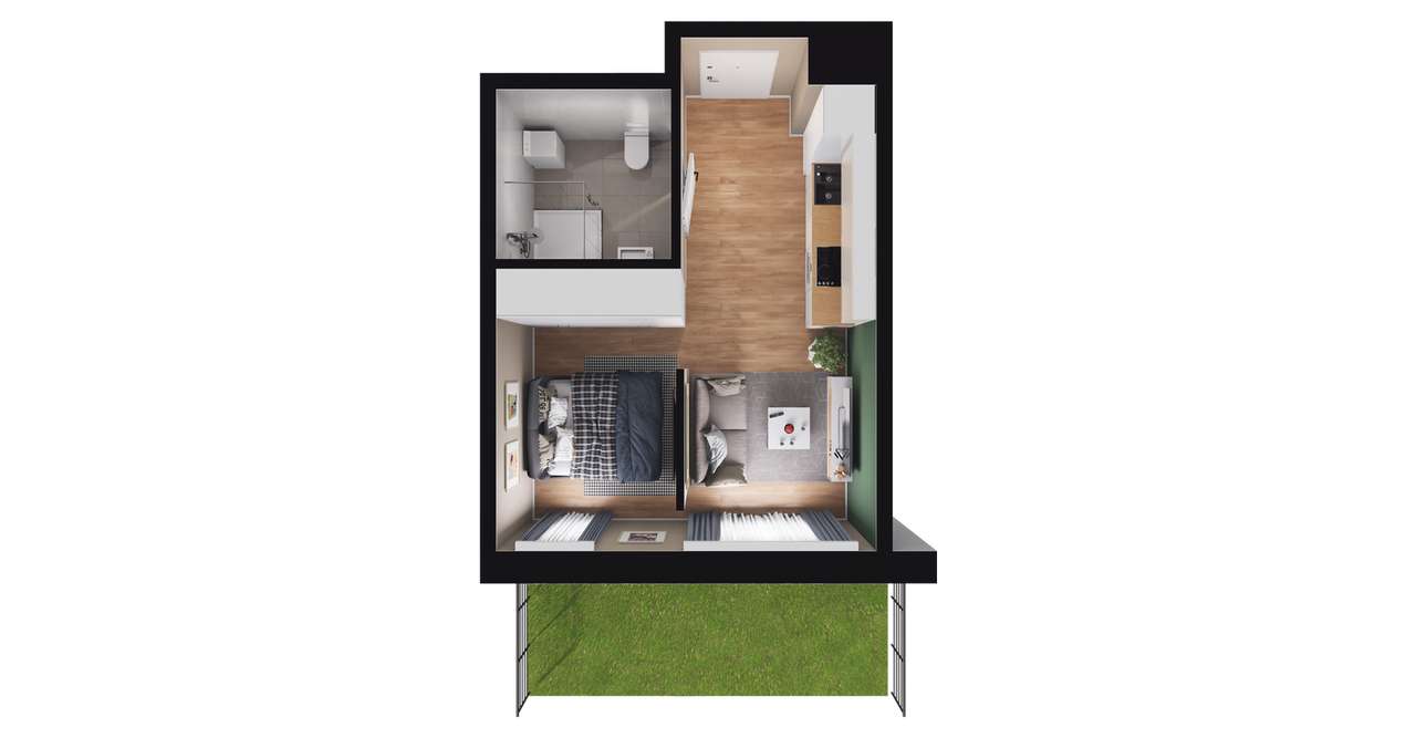 1-pokojowy apartament inwestycyjny 25m2 + ogródek - Pełny obrazek: 2/8