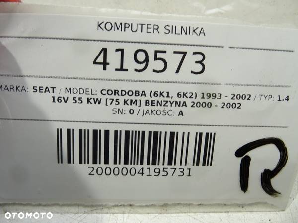 KOMPUTER SILNIKA SEAT CORDOBA (6K1, 6K2) 1993 - 2002 1.4 16V 55 kW [75 KM] benzyna 2000 - 2002 - 4