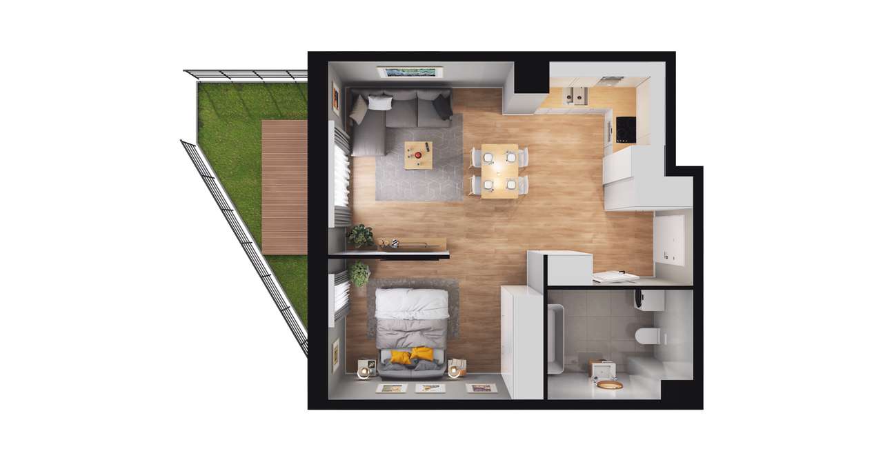 1-pokojowy apartament inwestycyjny 41m2 + ogródek - Pełny obrazek: 2/8