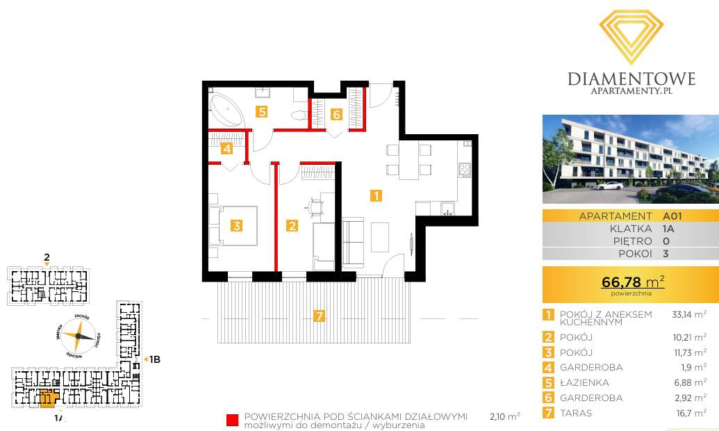 3 pokoje | 64,17m² | parter | duży taras 16,7 m² | garderoby-14