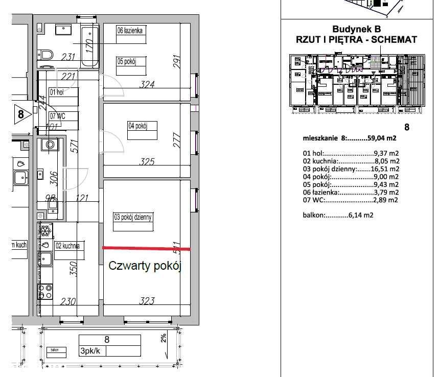 60m2 - 4 pokoje - osobna kuchnia !