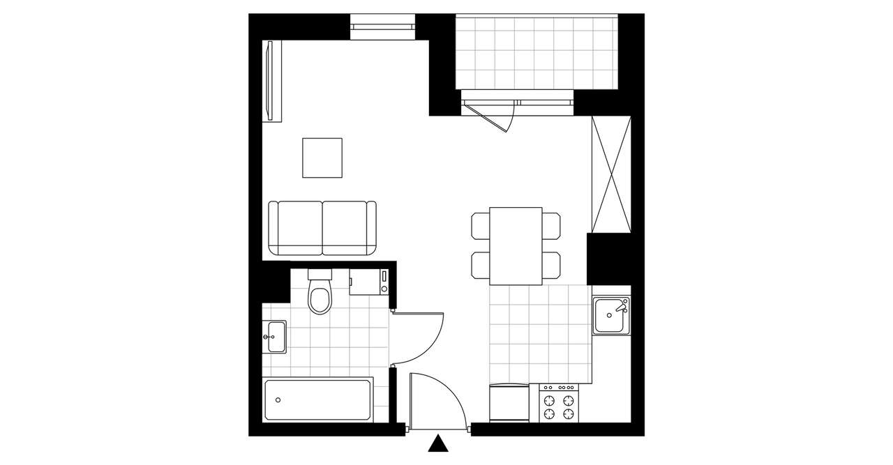 1-pokojowe mieszkanie 29m2 + loggia Bezpośrednio - Pełny obrazek: 3/8