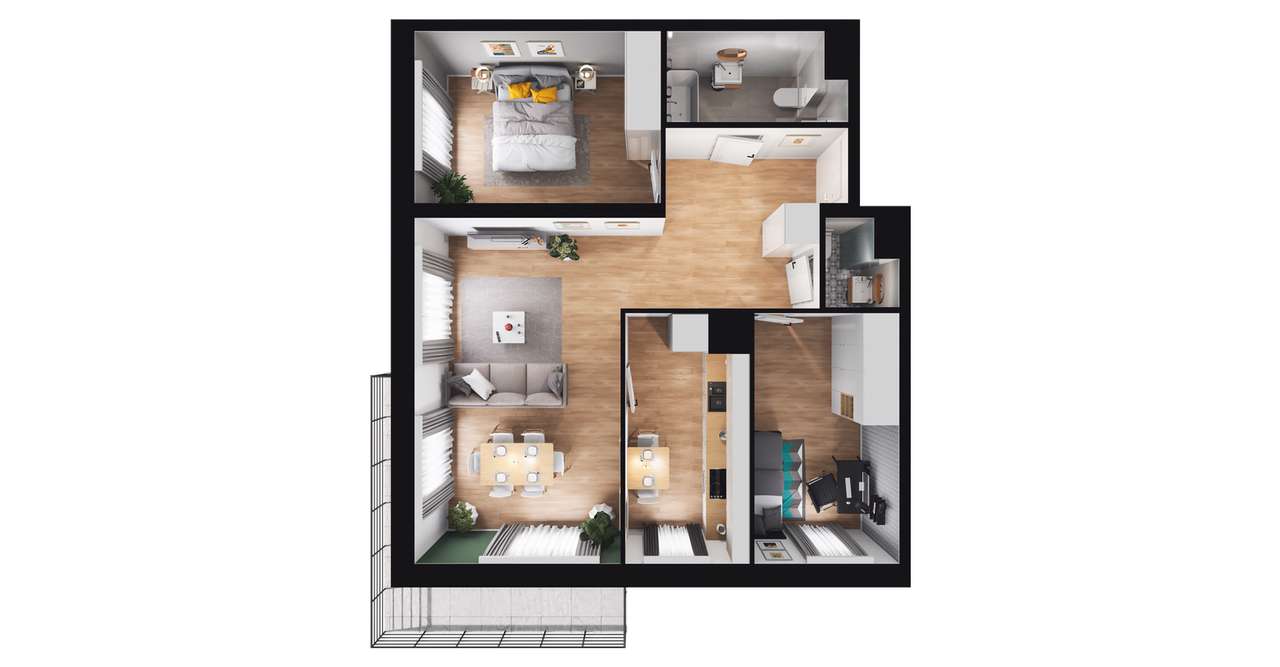 3-pokojowe mieszkanie 66m2 + balkon - Pełny obrazek: 2/8