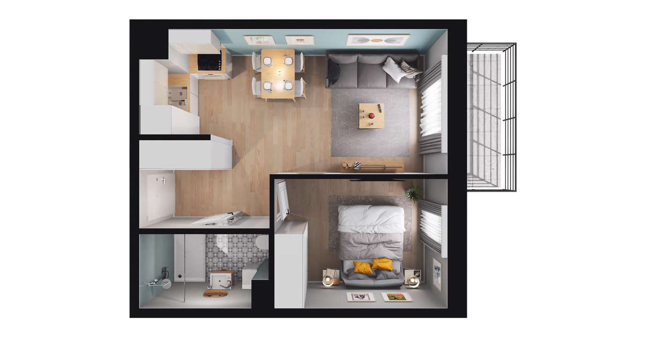 2-pokojowe mieszkanie 36m2 + balkon Bezpośrednio - Pełny obrazek: 2/8