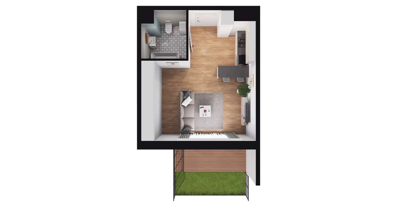 1-pokojowe mieszkanie 31m2 + ogródek - Pełny obrazek: 2/8