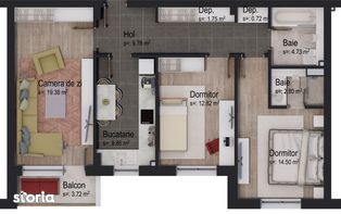 Apartament cu 3 camere Tip 1R