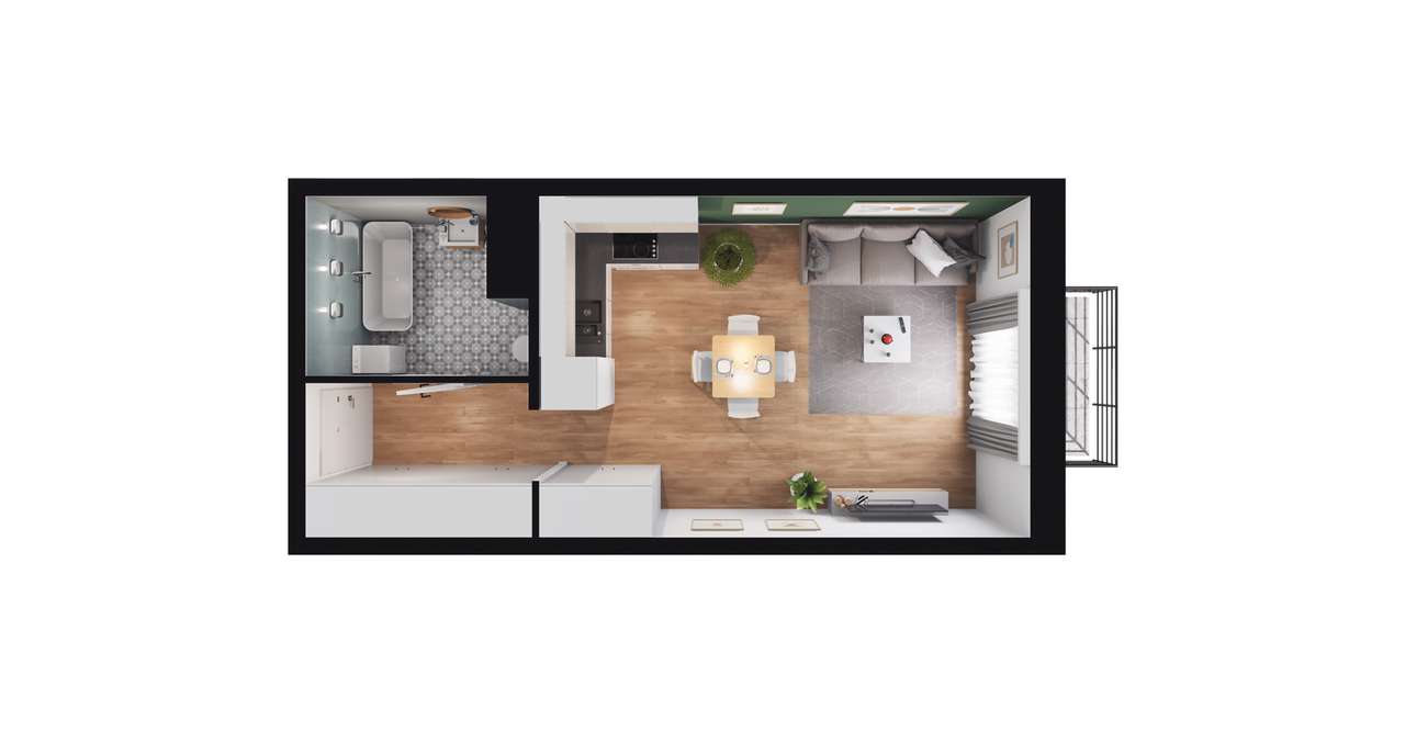 1-pokojowe mieszkanie 31m2 + balkon - Pełny obrazek: 3/9