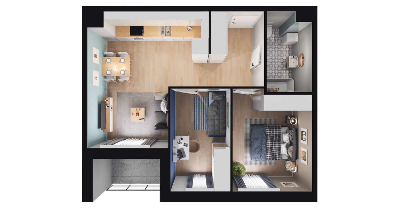 3-pokojowe mieszkanie 48m2 + loggia Bezpośrednio - Pełny obrazek: 2/8