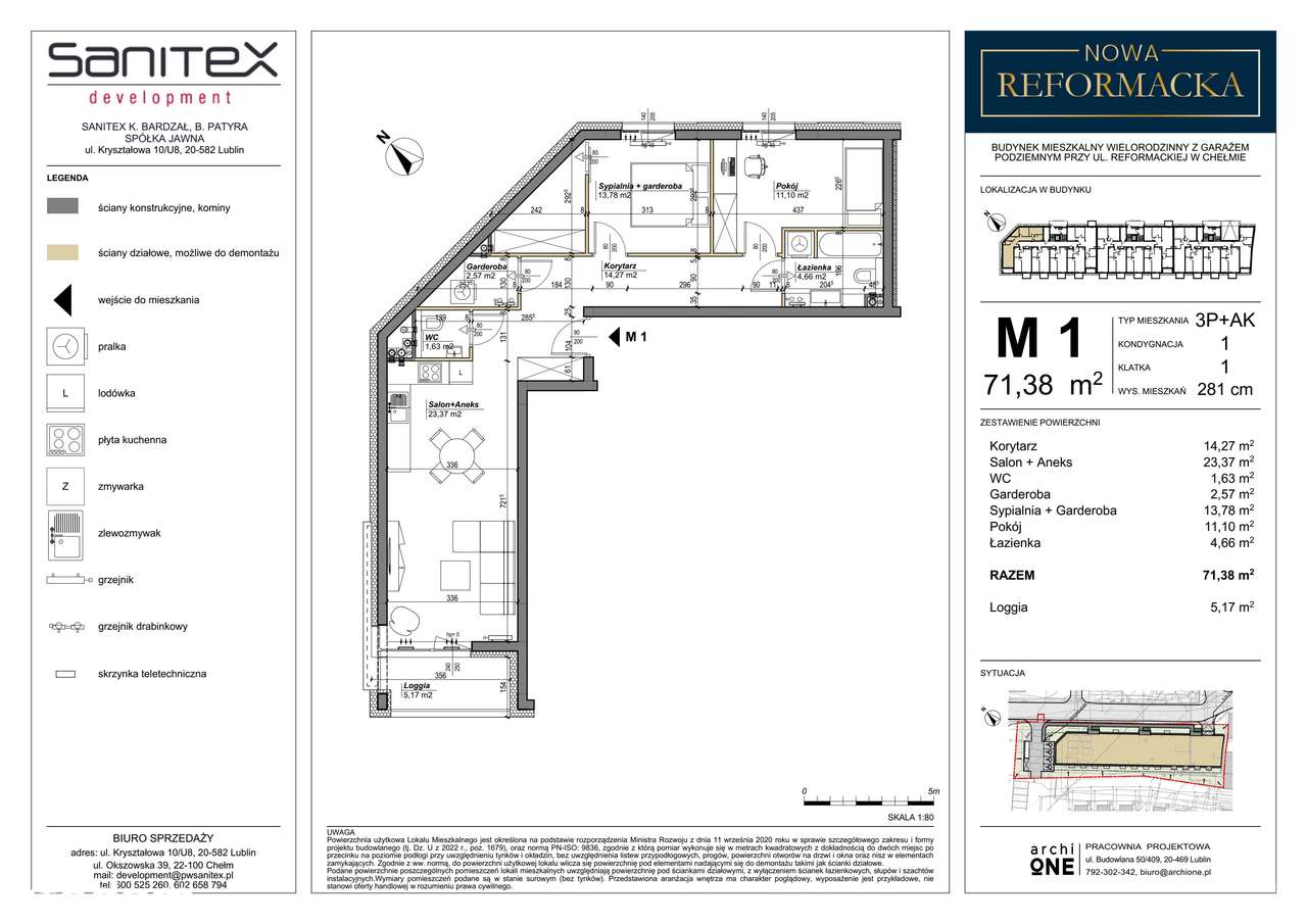 Nowa Reformacka | mieszkanie 3-pok. | M1 - Pełny obrazek: 2/4