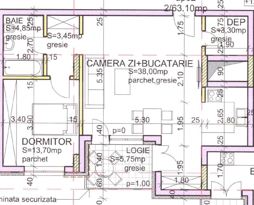 Apartament 2 camere, 63 mp, Semifinisat, Zona Andrei Muresanu - Imagine principală: 2/5