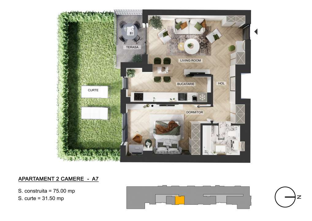 Direct Dezvoltator Apartament 2 Camere 75 mp Curte 31 mp My Place Pipe-1