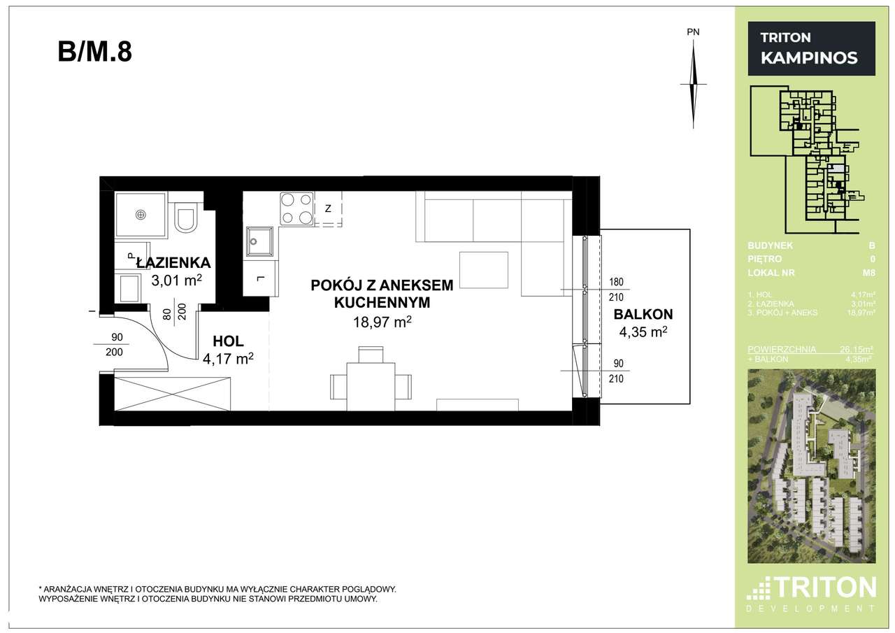 1-pokojowe mieszkanie 26m2 + balkon - Pełny obrazek: 2/5