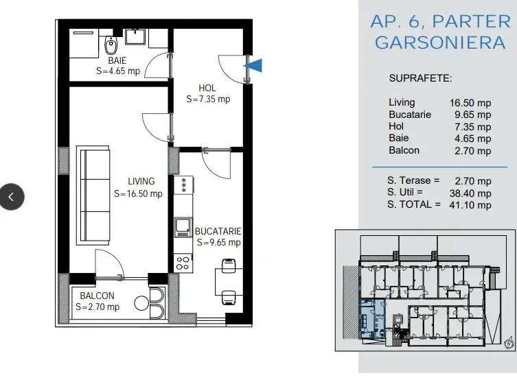 Garsonieră de vânzare  – ansamblu rezidențial nou - Imagine principală: 5/5