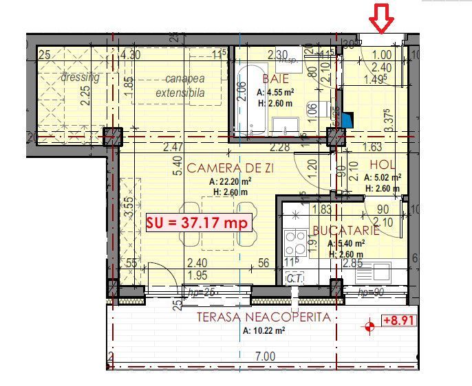 Apartament de 1 camera, 37.17 mp, Terasa, Finisat, Zona Urusagului